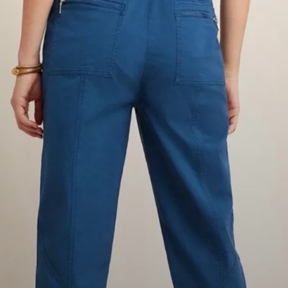 ANTHROPOLOGIE Ellie Belted Utility Pants Embroidered Blue Size 4 - Picture 3 of 16